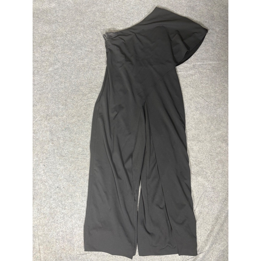 Adrianna Papell Black One Shoulder Ruffle Wide Leg Jumpsuit AP1E201788 Sz 16